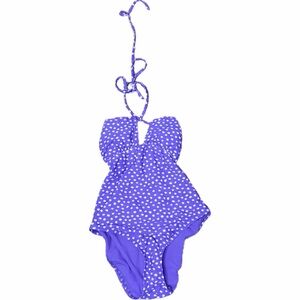 New No Boundaries Purple Polka Dot One Piece Swimsuit Size Large Halter NWT